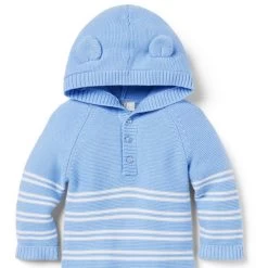 Baby Striped Bear Ear Hooded One-Piece Elba Blue Stripe -Fashionable Kids Shop 100048438 alt2 JJ