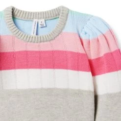 Striped Puff Sleeve Sweater Stormy Heather Stripe -Fashionable Kids Shop 100048447 alt2 JJ