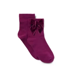 Velvet Bow Sock Burgundy