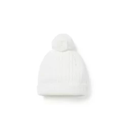 Baby Cable Knit Pom Beanie Jet Ivory