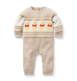 Disney Winnie The Pooh Baby Sweater One-Piece Tan Heather Fair Isle