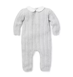 Baby Cable Knit Collared One-Piece Earl Grey Heather