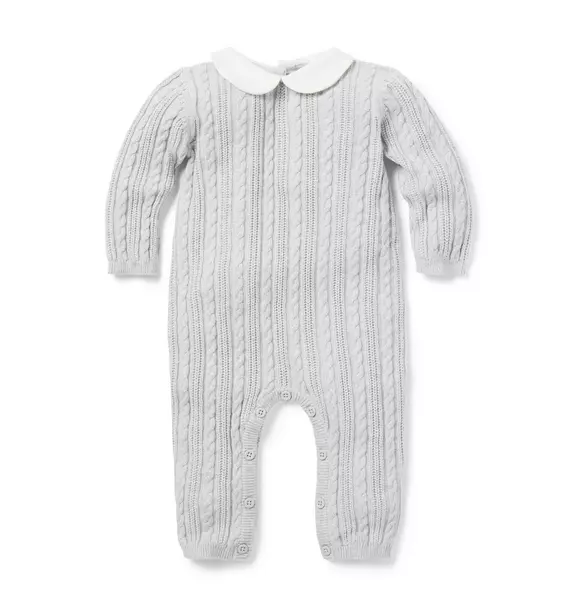 Baby Cable Knit Collared One-Piece Earl Grey Heather 1 Baby Cable Knit Collared One-Piece Earl Grey Heather