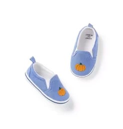 Baby Embroidered Pumpkin Slip-On Sneaker Admiral Blue Pumpkin