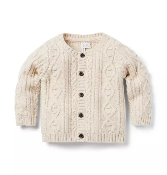Baby Cable Knit Cardigan Fluffy Bunny Heather 1 Baby Cable Knit Cardigan Fluffy Bunny Heather
