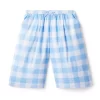 Gingham Wide Leg Cropped Pant Sky Blue Gingham