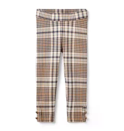 Plaid Button Cuff Ponte Pant Tan Plaid