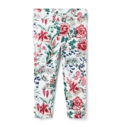 Floral Button Cuff Ponte Pant Jet Ivory Floral