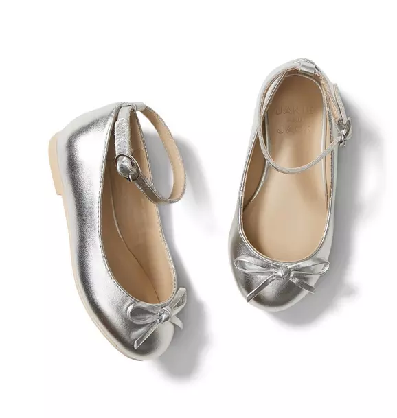 Metallic Ankle Strap Bow Ballet Flat Silver 1 Metallic Ankle Strap Bow Ballet Flat Silver