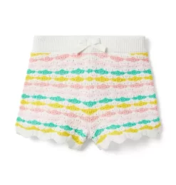 Striped Crochet Short White Stripe