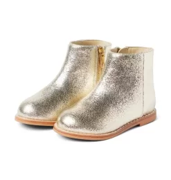 Metallic Side Zip Ankle Bootie Gold