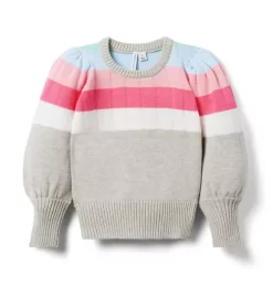 Striped Puff Sleeve Sweater Stormy Heather Stripe