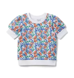Floral Puff Sleeve Sweatshirt White Floral