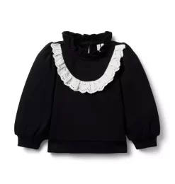 Eyelet Ruffle Sweatshirt JJ Black