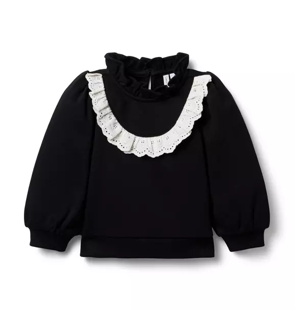 Eyelet Ruffle Sweatshirt JJ Black 1 Eyelet Ruffle Sweatshirt JJ Black