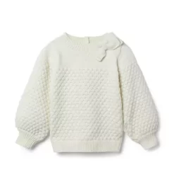 Textured Bow Collar Sweater Cream