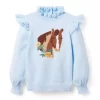 Horse Ruffle Sweater Blue Feather