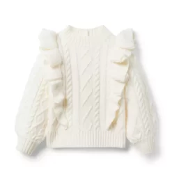 Ruffle Cable Knit Sweater Ivory
