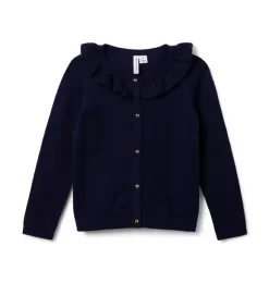The Ruffle Collar Cardigan Dark Marine