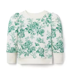 Floral Toile Puff Sleeve Sweatshirt Ferry Green Floral Toile