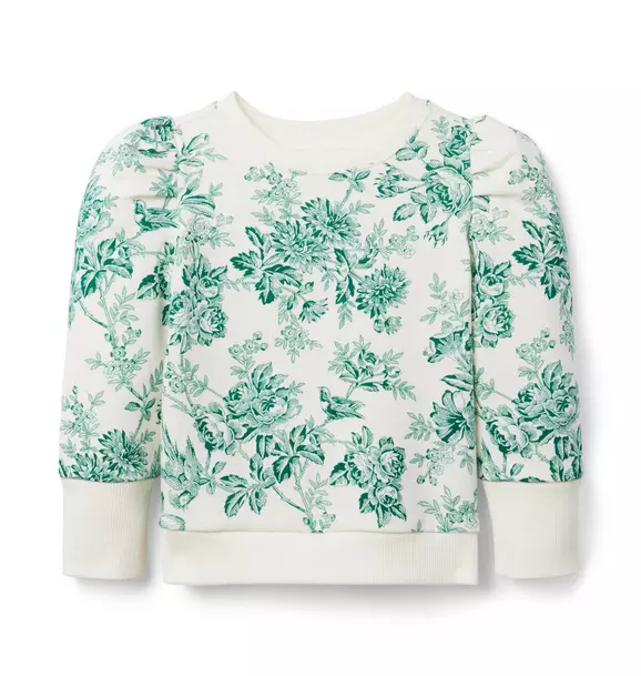 Floral Toile Puff Sleeve Sweatshirt Ferry Green Floral Toile 1 Floral Toile Puff Sleeve Sweatshirt Ferry Green Floral Toile