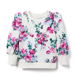Floral Puff Sleeve Sweatshirt Ivory Floral