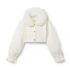Faux Fur Collar Cropped Cardigan Ivory