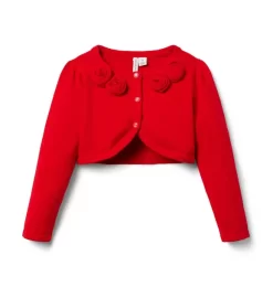 Rosette Cropped Cardigan Holiday Red