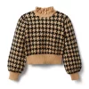 Houndstooth Cropped Sweater Tan Houndstooth