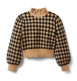 Houndstooth Cropped Sweater Tan Houndstooth