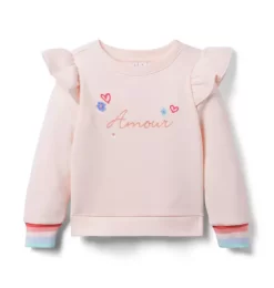 Amour Ruffle Shoulder Sweatshirt Dollface Pink