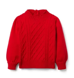Cable Knit Puff Sleeve Sweater Holiday Red