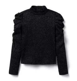 Sparkle Ribbed Puff Sleeve Top JJ Black