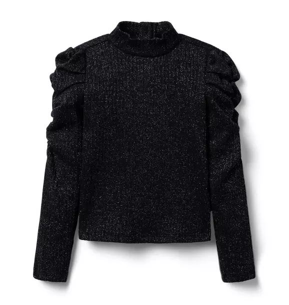 Sparkle Ribbed Puff Sleeve Top JJ Black 1 Sparkle Ribbed Puff Sleeve Top JJ Black