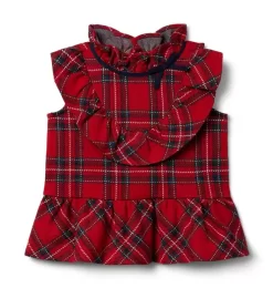 Tartan Ruffle Peplum Top Bradbury Red Tartan