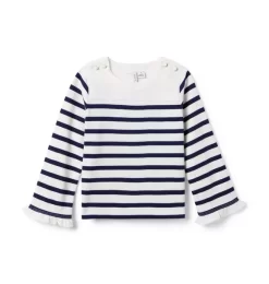 Stripe Ruffle Cuff Top Merchant Marine Stripe