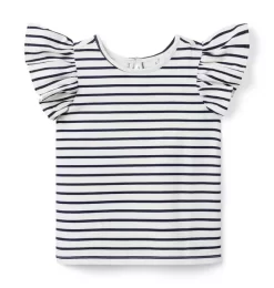Striped Flutter Sleeve Jersey Top Merchant Marine Stripe