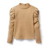 Ribbed Puff Sleeve Top Tan