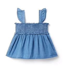 The Emily Chambray Smocked Top Zoe Light Wash