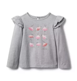 Ballerina Ruffle Shoulder Tee Pigeon Wing Heather