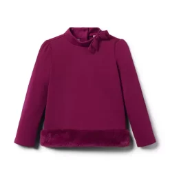 Faux Fur Trim Ponte Top Burgundy
