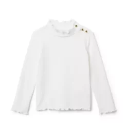 Ribbed Ruffle Trim Turtleneck Jet Ivory