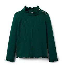 Ribbed Ruffle Trim Turtleneck Enchanted Forest