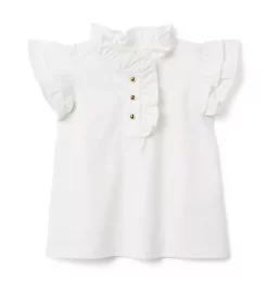 The Ruffle Button Top Jet Ivory