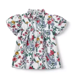 Floral Puff Sleeve Top Jet Ivory Floral