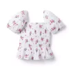Floral Smocked Bubble Sleeve Top White Floral