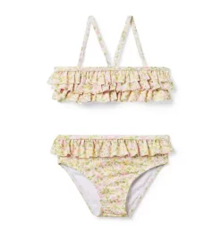 Recycled Floral Ruffle 2-Piece Swimsuit White Floral