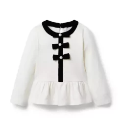 Velvet Bow Peplum Top Cream And Sugar