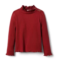 Ribbed Ruffle Trim Turtleneck Red Pear