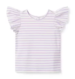 Striped Flutter Sleeve Jersey Top Pixie Purple Stripe